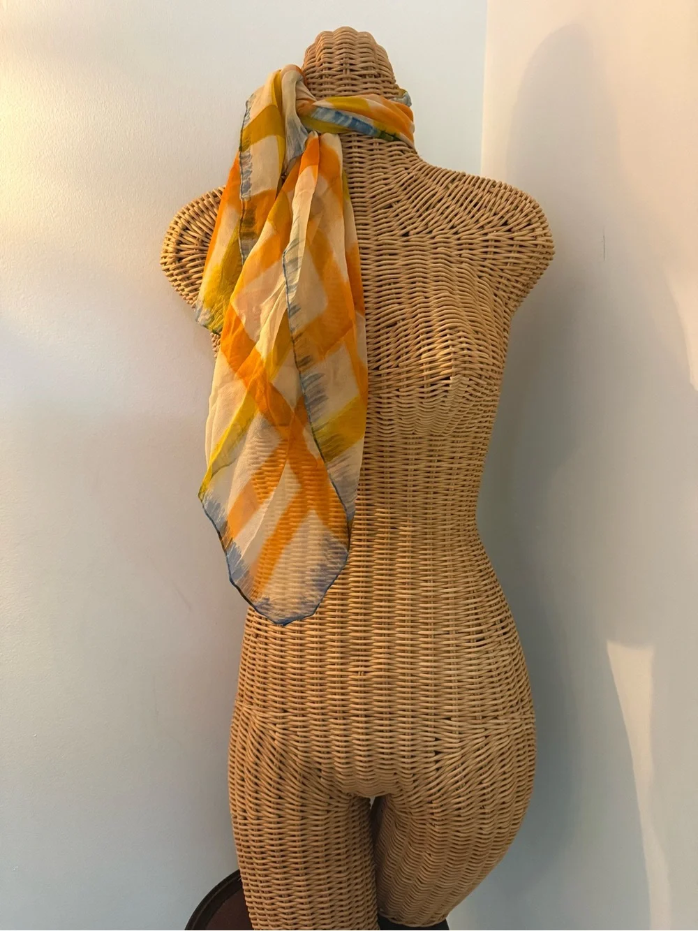 Vintage 💯 silk Lightweight Yellow & Orange Plaid Scarf- Mode Maker